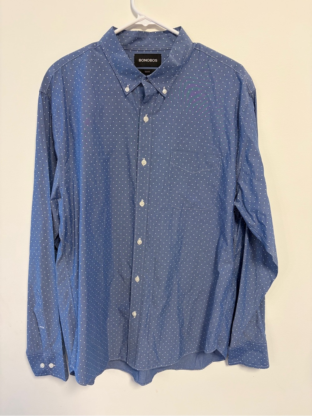 Bonobos Slim Fit Mens XL Button Down Shirt Blue Polka Dot Long Sleeve Cotton EUC